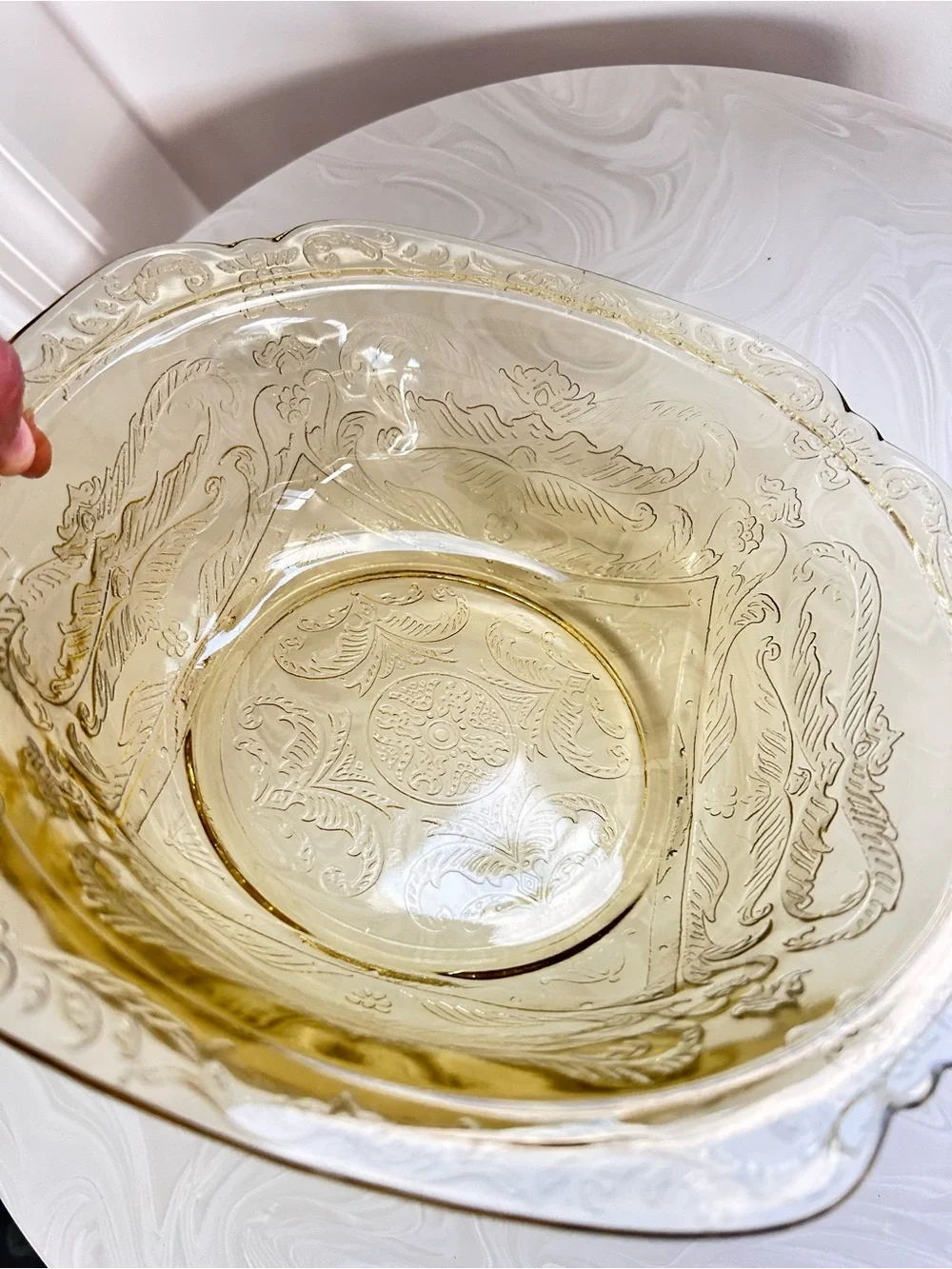Vintage Federal Madrid Amber Depression Glass Serving Bowl 9.5”